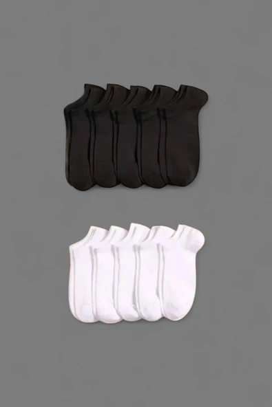 Hitit Socks Hitit Sock Erkek 10 Çift Premium Kalite Pamuklu Düz Patik Siyah Beyaz - 4