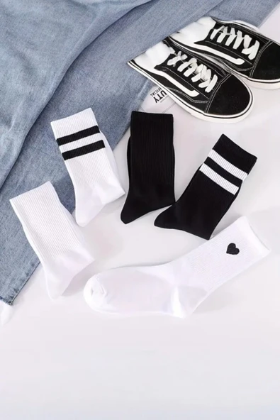 Hitit Socks Unisex 5 Çift Premium Kalite Desenli Tenis Soket - 4