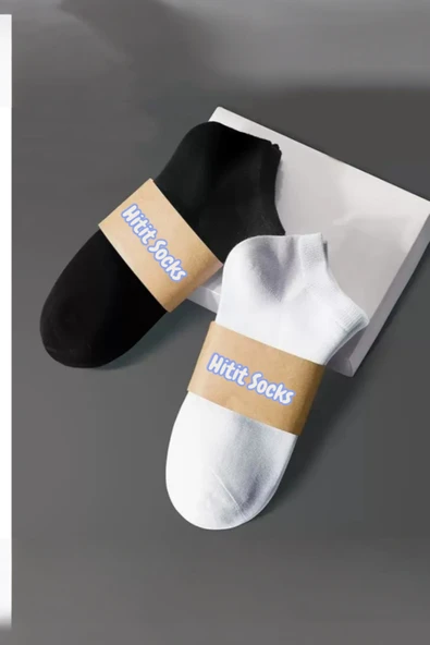 Hitit Socks Hitit Sock Erkek 10 Çift Premium Kalite Pamuklu Düz Patik Siyah Beyaz - 2
