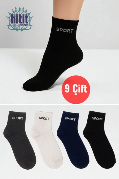 Hitit Socks Erkek 9 Çift Pamuklu Günlük Kullanıma Uygun Sport Yazılı Yazlık Nefes Alan Kısa Çorap