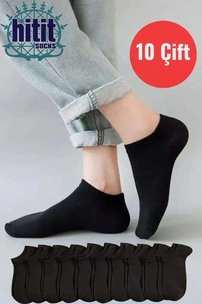 Hitit Socks Hitit Sock Erkek 10 Çift Premium Kalite Pamuklu Düz Patik Siyah ürün görseli