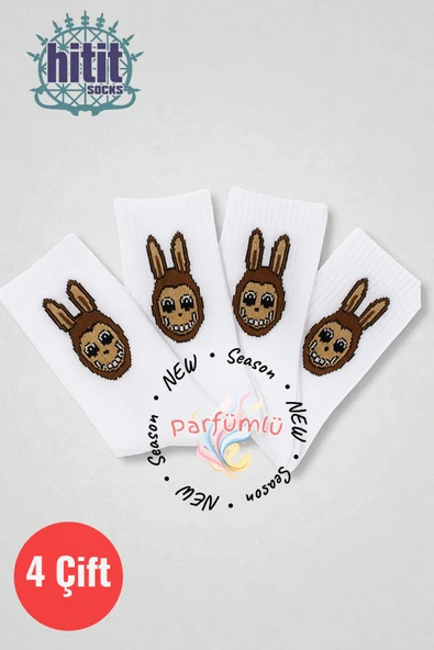 Hitit Socks Unisex 4 Çift Premium Renkli Sevimli Karakter LaBu Desenli Parfümlü Kolej Çorap