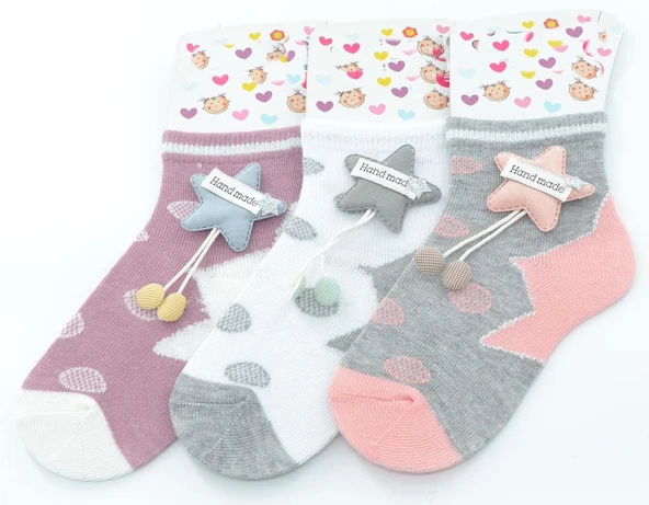 Ekinoks 4 lü Yıldız Puantiye Desenli Yarım Konç Kız Çocuk Çorap