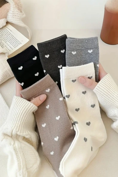 Hitit Socks Kadın 5 Çift Premium Kalite Kalpli Tenis Çorap Çok Renkli - 4