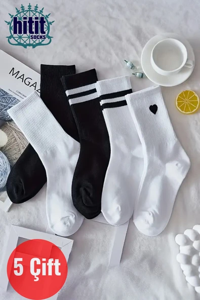 Hitit Socks Unisex 5 Çift Premium Kalite Desenli Tenis Soket