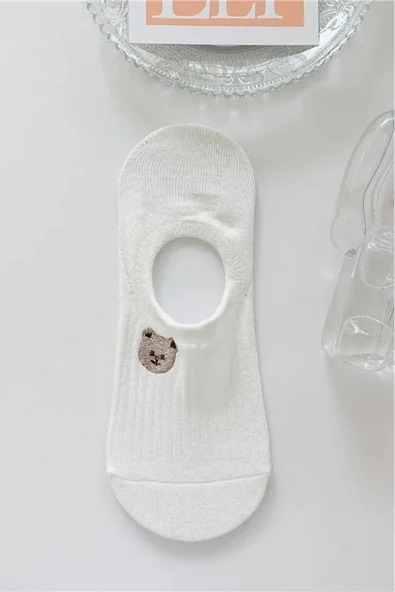 Hitit Socks Kadın 10 Çift Premium Çiçek ve Hayvan Desenli Görünmez Babet Çorap Şeker Beyazı - 6