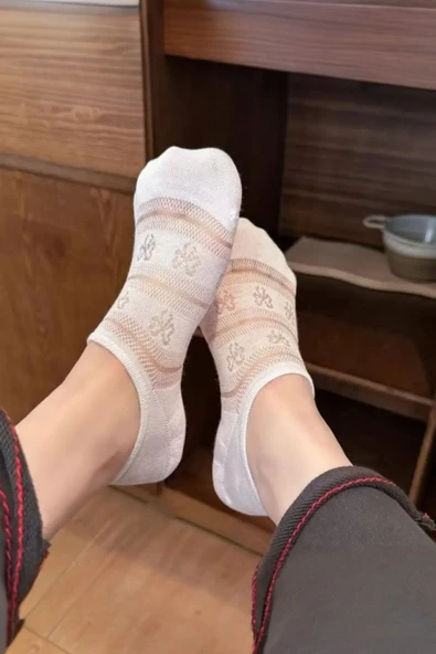 Hitit Socks Kadın 4 Çift Premium Kalite Kelebek Desenli Babet Çorap - 3