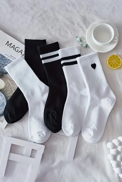 Hitit Socks Unisex 5 Çift Premium Kalite Desenli Tenis Soket - 5