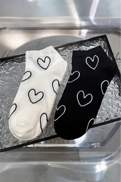 Hitit Socks Kadın 4 Çift Premium Kalite Kalp Desenli Patik Çorap Çok Renkli - Resim 3