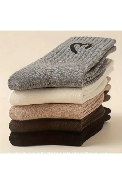 Hitit Socks Kadın 5 Çift Premium Yüksek Pamuklu Yeni Kalp Desenli Casual Çorap Çok Renkli - 5