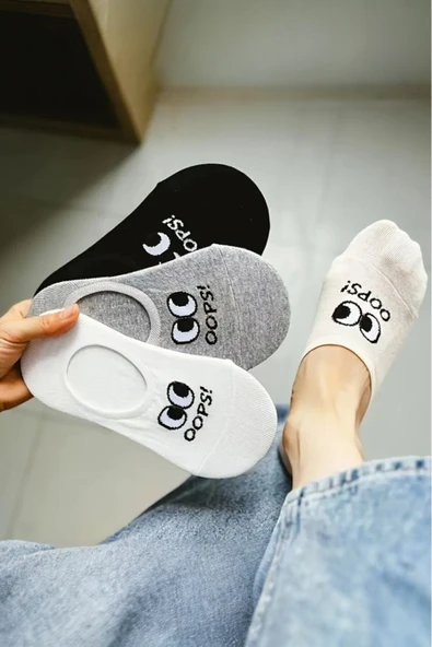 Hitit Socks Kadın 4 Çift Premium Kalite Şaşkın Göz Temalı Babet Çorap - Resim 2