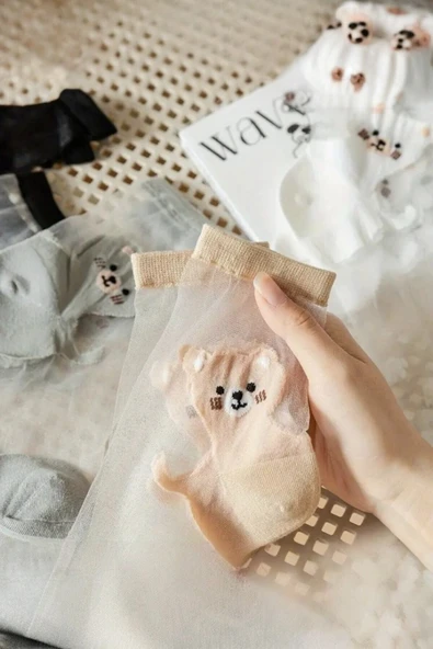 Hitit Socks Kadın 4 Çift Premium Kalite Sevimli Kedi Desenli Tül Çorap Karışık Renkli - 4