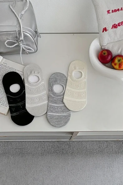 Hitit Socks Kadın 4 Çift Premium Kalite Kelebek Desenli Babet Çorap - 5