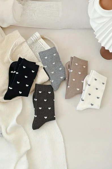 Hitit Socks Kadın 5 Çift Premium Kalite Kalpli Tenis Çorap Çok Renkli - 3