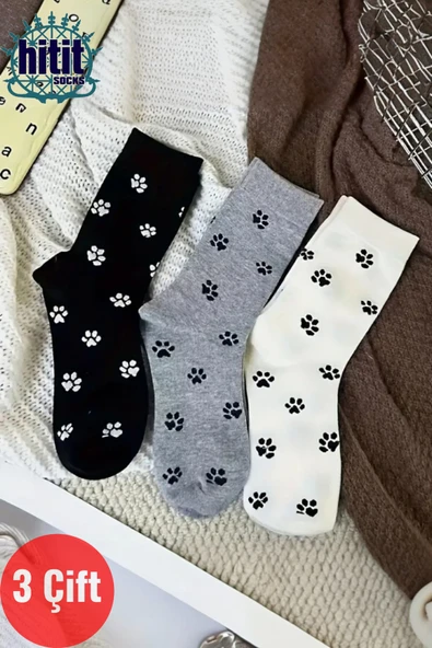 Hitit Socks Unisex 3 Çift Premium Kalite Pati Desenli Soket Çorap Çok Renkli