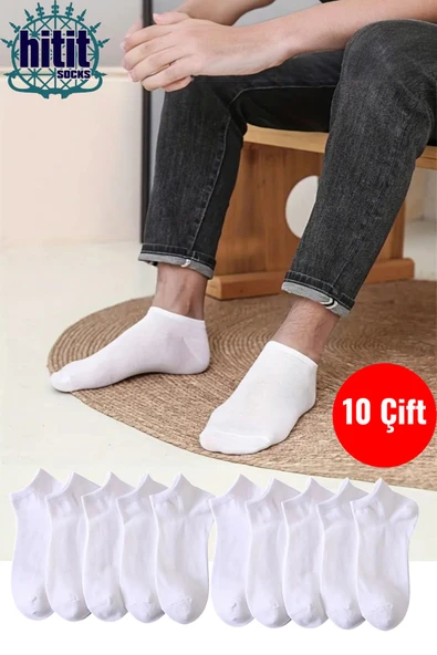 Hitit Socks Hitit Sock Erkek 10 Çift Premium Kalite Pamuklu Düz Patik Beyaz ürün görseli