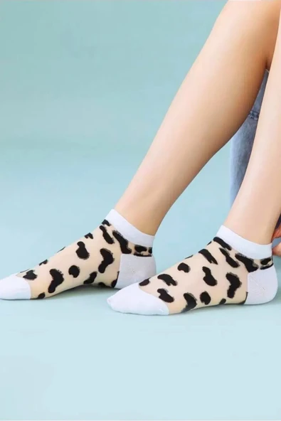 Hitit Socks Kadın 5 Çift İnek Desenli Tül Çorap Beyaz - 3
