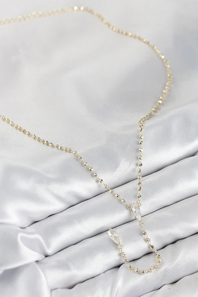 Pirinç Zirkon Taşlı Gold Renk Kadın Y Kolye - EBJ250902W37589 - Resim 2