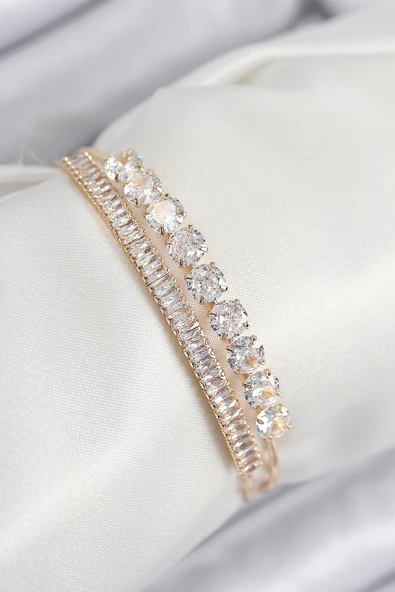 Pirinç Zirkon Taşlı Su Yolu Model Gold Renk Kadın Bileklik - EBJ250902W37717 ürün görseli