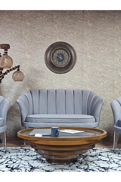 İstiridye Takım Krom Kaplama Telli Ayak Çay Seti Koltuk Takımı Gri Renk 110 x 48 Boyut/Ebat - Resim 2