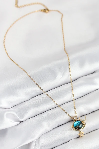 Zirkon Taşlı Gezegen Model Gold Renk Kadın Kolye - EBJ250902W37629 - Resim 2