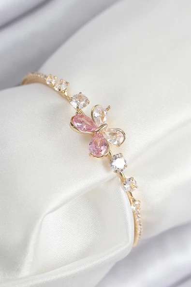 Pirinç Zirkon Taşlı Kelebek Model Gold Renk Kadın Bileklik - EBJ250902W37713 ürün görseli