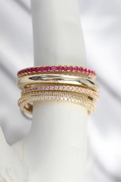 Pirinç Gold Renk Zirkon Taşlı 4'Lü Kadın Yüzük - EBJ250902W37552 ürün görseli