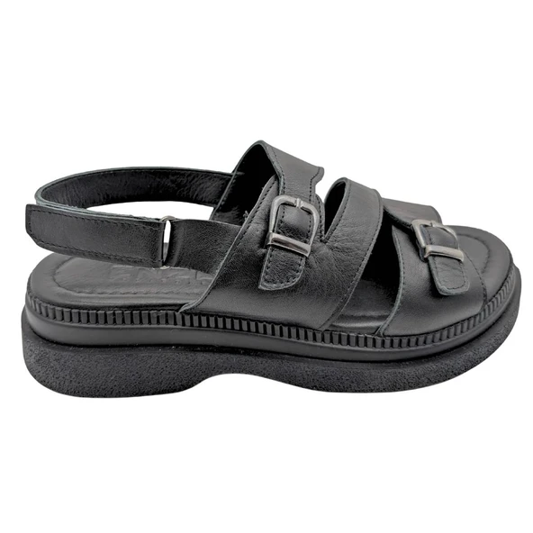 Bellune | Kadın Hakiki Deri Cırt Cırtlı Sandalet - Resim 3