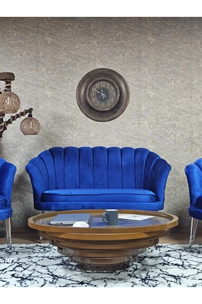 İstiridye Takım Krom Kaplama Telli Ayak Çay Seti Koltuk Takımı Mavi Renk 110 x 48 Boyut/Ebat - Resim 2