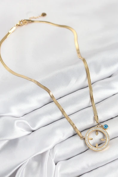 Zirkon Taşlı Çeyrek Takılabilir Gold Renk Kadın Kolye - EBJ250902W37628 - Resim 2