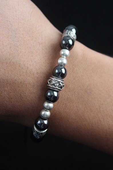 Doğal Taş X Model Antrasit Renk Asansörlü Erkek Bileklik - EBJ250902W37676 ürün görseli