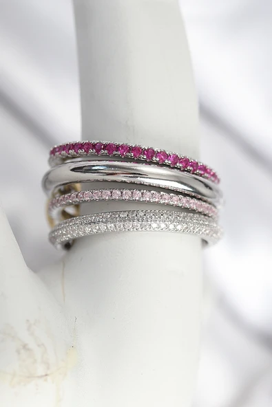 Pirinç Mix Renk Zirkon Taşlı 4'Lü Kadın Yüzük - EBJ250902W37551 ürün görseli