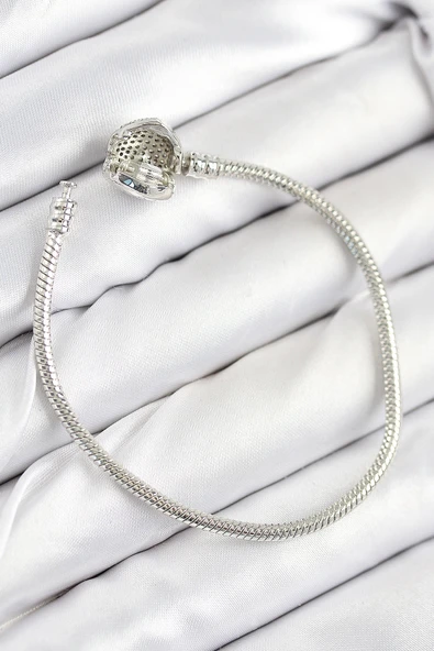 Pirinç Charm Zirkon Taşlı Kalp Model Gümüş Renk Kadın Bileklik - EBJ250902W37608 - Resim 2