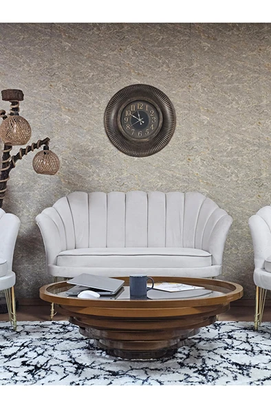 İstiridye Takım Gold Kaplama Telli Ayak Çay Seti Koltuk Takımı Krem Renk 110 x 48 Boyut/Ebat - Resim 2