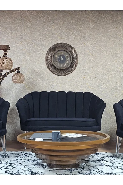 İstiridye Takım Krom Kaplama Telli Ayak Çay Seti Koltuk Takımı Siyah Renk 110 x 48 Boyut/Ebat - 2