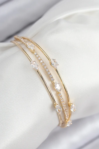 Pirinç Zirkon Taşlı Su Yolu Model Gold Renk Kadın Bileklik - EBJ250902W37727 ürün görseli