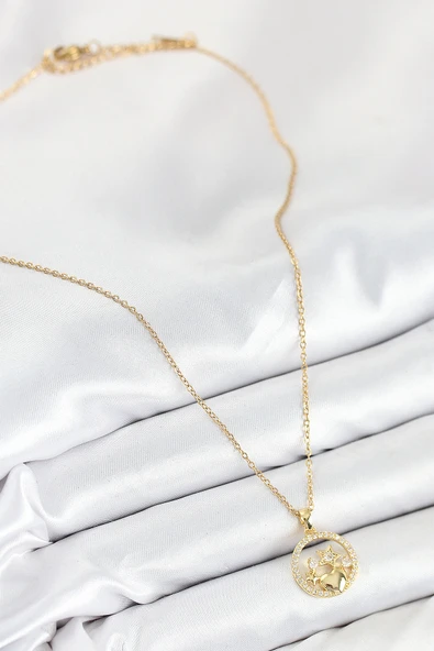 Zirkon Taşlı Yıldız Ve Kalp Model Gold Renk Kadın Kolye - EBJ250902W37687 - Resim 2