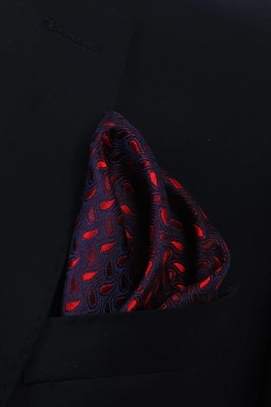 Esgue Hand Made 7.5 cm Damla Desen Bordo Kırmızı Mendilli Kravat - Resim 4