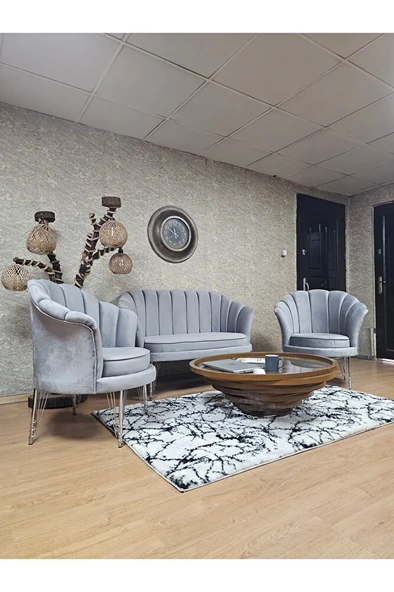 İstiridye Takım Krom Kaplama Telli Ayak Çay Seti Koltuk Takımı Gri Renk 110 x 48 Boyut/Ebat - Resim 3