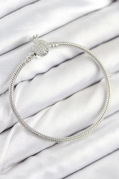 Pirinç Charm Zirkon Taşlı Taç Model Gümüş Renk Kadın Bileklik - EBJ250902W37607 ürün görseli