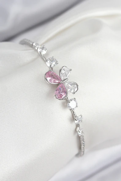 Pirinç Zirkon Taşlı Kelebek Model Gümüş Renk Kadın Bileklik - EBJ250902W37714 ürün görseli