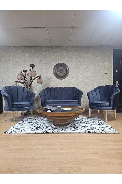 İstiridye Takım Gold Kaplama Telli Ayak Çay Seti Koltuk Takımı Füme Renk 110 x 48 Boyut/Ebat ürün görseli 1