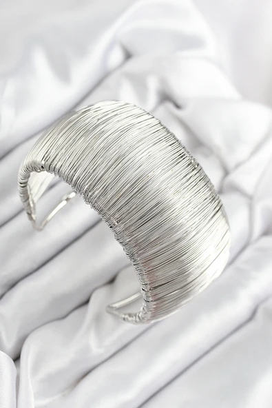 Pirinç Tel Sarma Model Gümüş Renk Kadın Bileklilk - EBJ250902W37754 - Resim 2