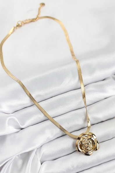 Gül Figürlü İtalyan Zincir Model Gold Renk Kadın Kolye - EBJ250902W37635 - Resim 2