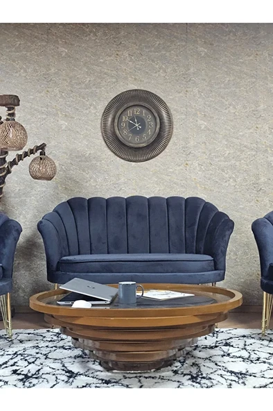 İstiridye Takım Gold Kaplama Telli Ayak Çay Seti Koltuk Takımı Füme Renk 110 x 48 Boyut/Ebat - Resim 2