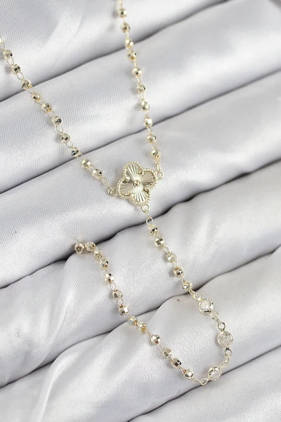 Pirinç Zirkon Taşlı Yonca Model Gold Renk Kadın Y Kolye - EBJ250902W37591 ürün görseli