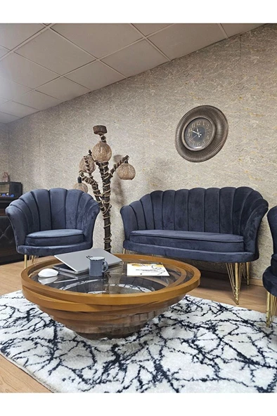 İstiridye Takım Gold Kaplama Telli Ayak Çay Seti Koltuk Takımı Füme Renk 110 x 48 Boyut/Ebat - Resim 4