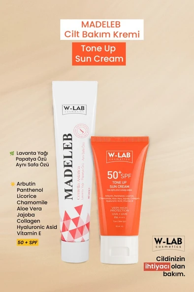 W-Lab Kozmetik Madeleb Krem 40 ml ve W Lab Ton Eşitleyici Güneş Kremi 50+SPF