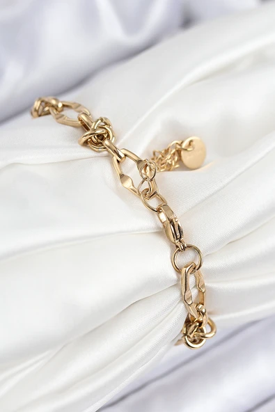 Parçalı Zincir Model Gold Renk Kadın Bileklik - EBJ250902W37671 - Resim 2
