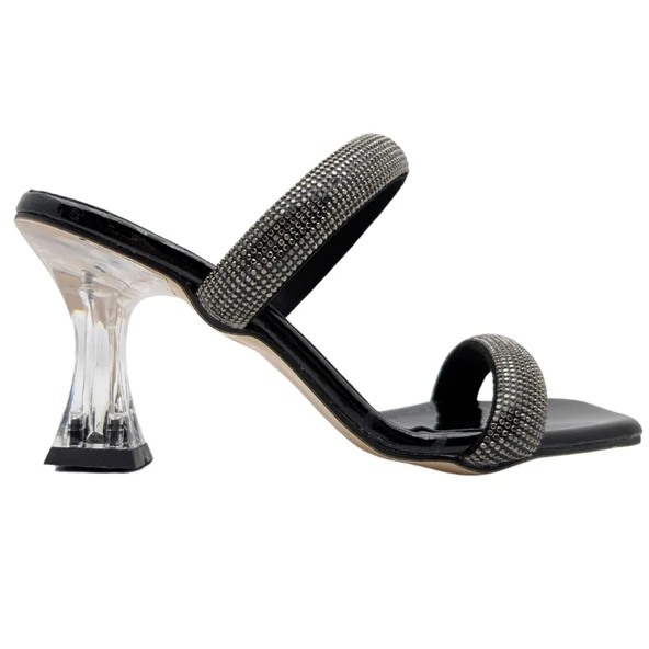 Bellara | Kadın Şeffaf Topuklu Taşlı Abiye Terlik ürün görseli 1